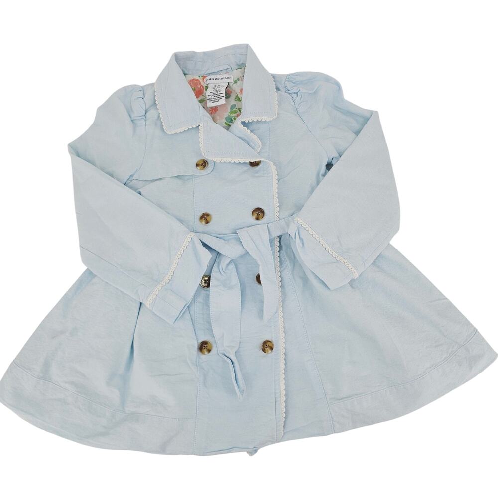Cupcakes & Cashmere Pastel Blue Trench Coat Girls 4T Quiet Luxury Old Money 4017